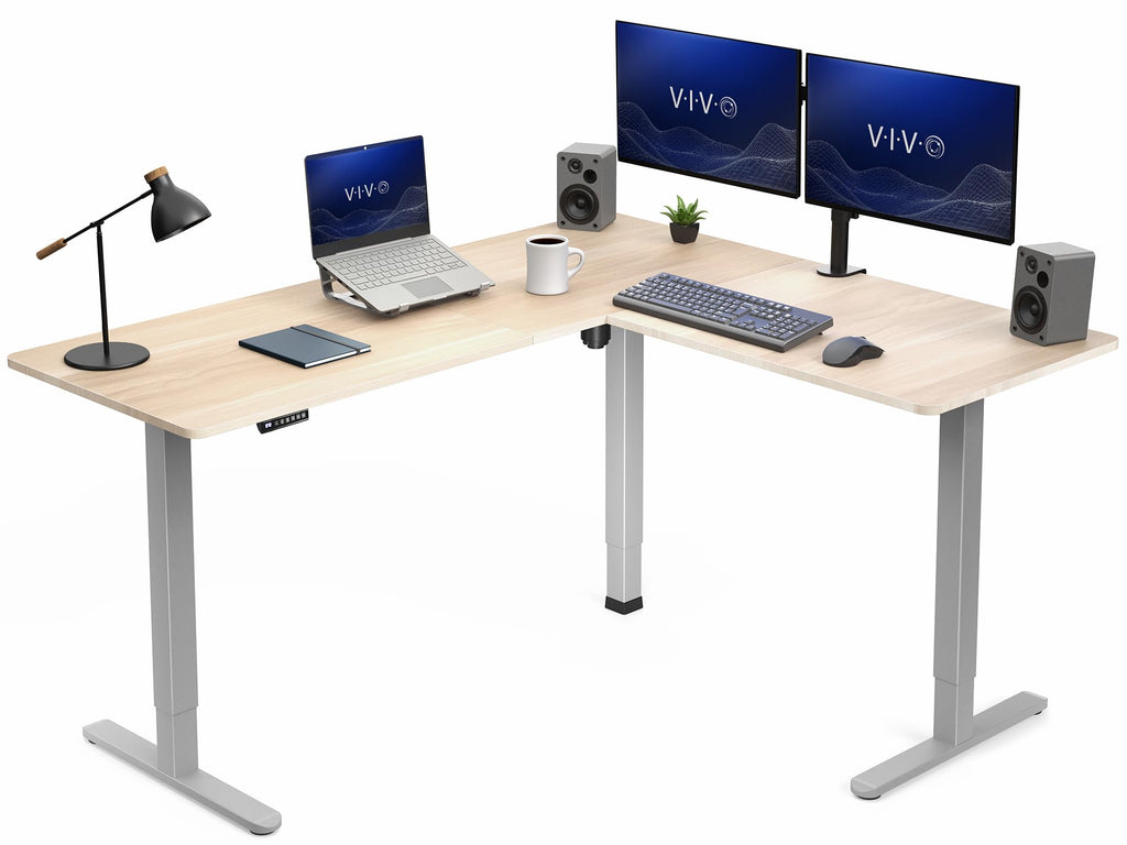 VIVO Light Wood 63 x 55 in Corner Standing Desk, DESK-E3CTGC