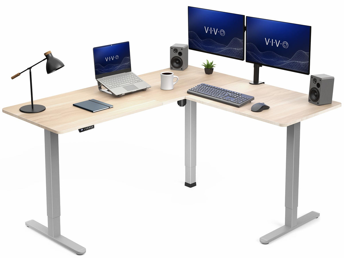 VIVO Light Wood 63 x 55 in Corner Standing Desk, DESK-E3CTGC