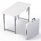 2 PACK of 4 Feet Foldable Table Adjustable Height with Built in Handle, Steel Legs | 4FT Heavy Duty Portable | Perfect for Party Dining Wedding Events Picnic Indoor Outdoor Camping Folding - 4 Foot