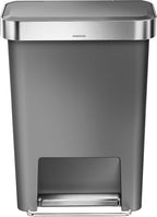 simplehuman 45 Liter / 12 Gallon Rectangular Kitchen Step Trash Can with Soft-Close Lid, Grey Plastic