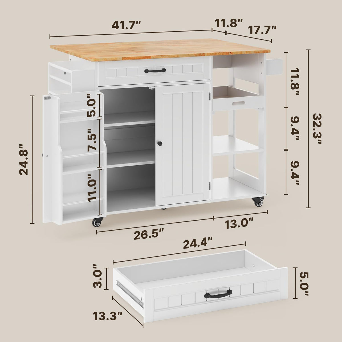 Gizoon Update 41.7" W Kitchen Island, Kitchen Island with Storage