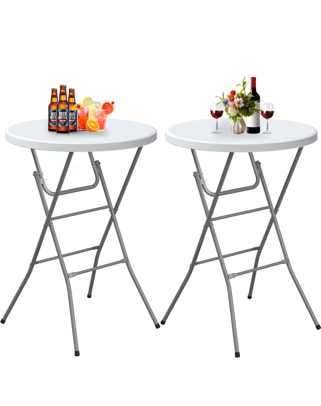 24" Round Folding Table, Plastic Bar Height Tables for Parties Black
