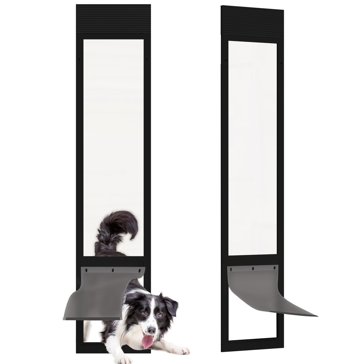 Doggie Door for Sliding Glass Door, 10"x15" Brown Flap for Large Dog, White