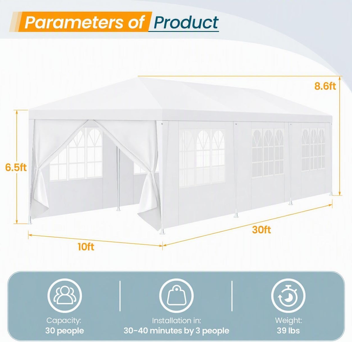Tooluck 10x30FT Party Tent, Large Outdoor Event Canopy Tents for Parties