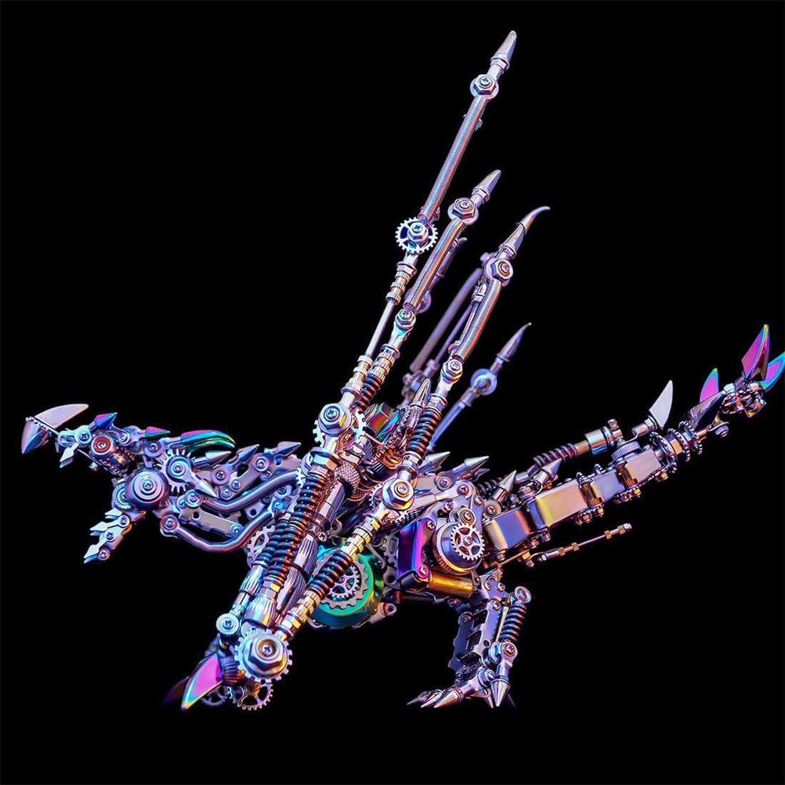 3D Metal Puzzle Dragon Model Kit, 1390PCS DIY Assemble Steampunk Mechanical Intelligential Dragon with Glowing Spine, Creative Handcrafted Metal Art Craft Desktop Display & Decoration for Adults