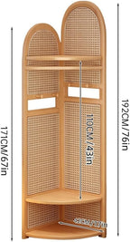 Freestanding Entryway Coat with Hooks, Boho Floor Standing Clothes Rack with Shoes Shelf, Rattan Clothes Rack Corner for Bedroom, Living Room, Hallway 17''x17''x76''(Brown A)