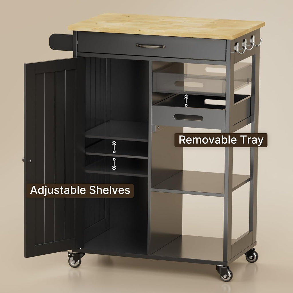Gizoon Kitchen Island Cart with 27.6''W Solid Wood Top