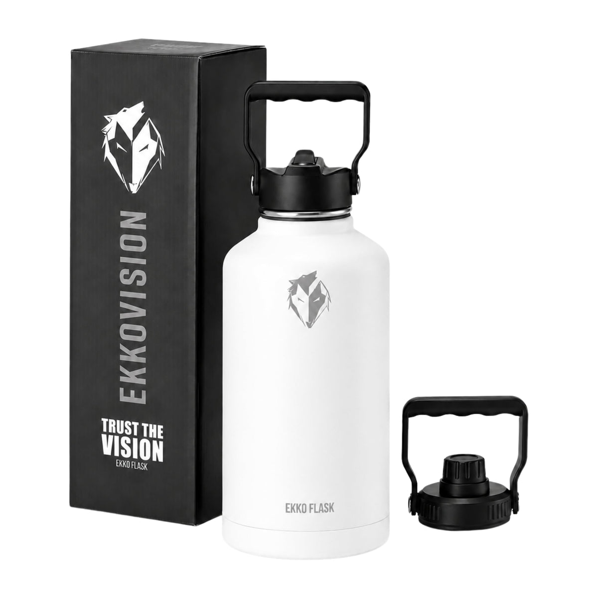 Ekkovision Ekko Flask Insulated Water Bottle, Stainless Steel, Black,128 Oz