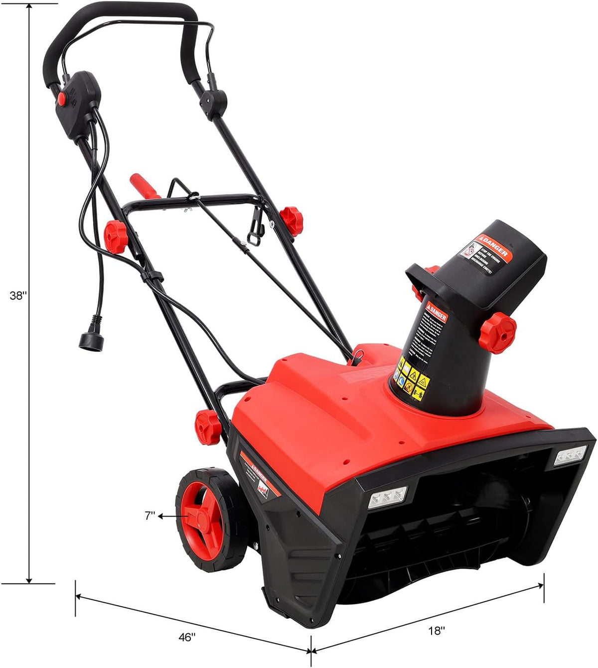 20-Inch Electric Snow Thrower with LED Headlights – 15 Amp Motor, 2900 RPM, 30FT Snow Discharge Distance, 180° Rotating Chute – Corded Snow Blower for Driveways, Sidewalks, Patios