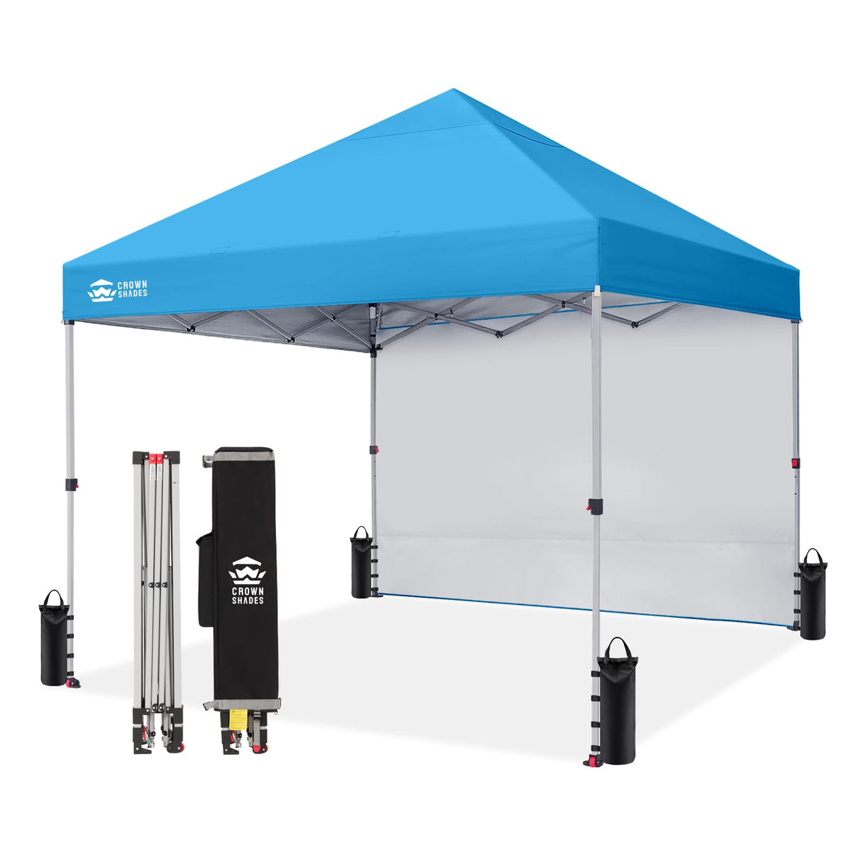 CROWN SHADES 10x10 Pop Up Canopy with 1 Side Wall, Beach Canopy Tent, Red