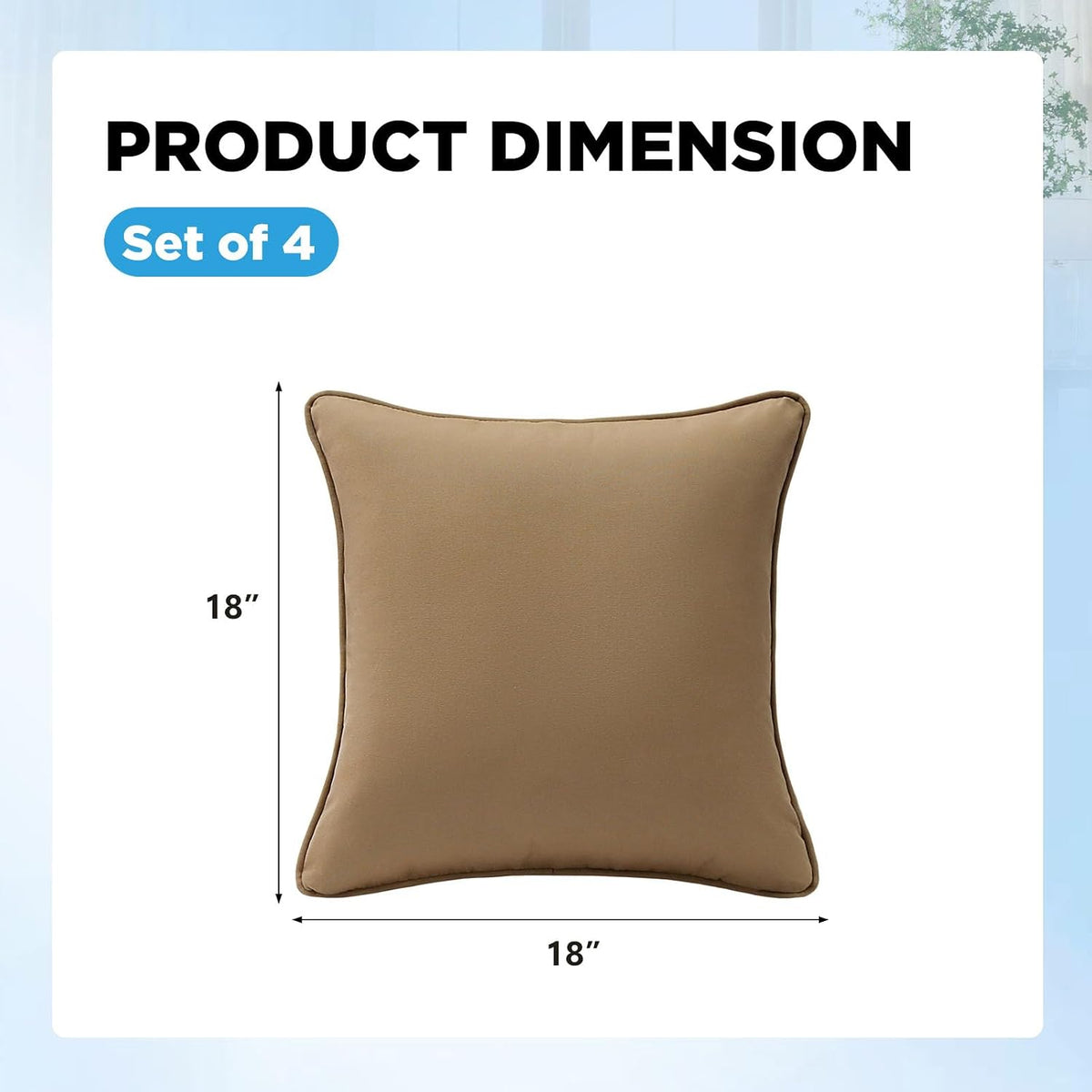 4 Pack Sunbrella Outdoor Water Repellent Throw Pillows 18x18 Inch with Insert, Decorative Square Patio Pillows for Home Garden Couch Balcony, Canvas Camel