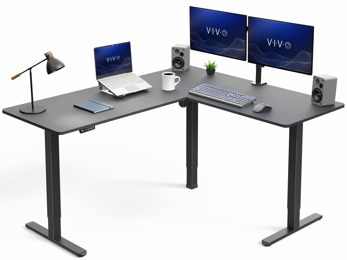 VIVO Light Wood 63 x 55 in Corner Standing Desk, DESK-E3CTGC