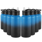32 oz Insulated Water Bottle Bulk 8 Pack, Stainless Steel Sports Water Bottles with Straw Lid & Wide Mouth Lids, Double Walled Vacuum, Leak Proof, White