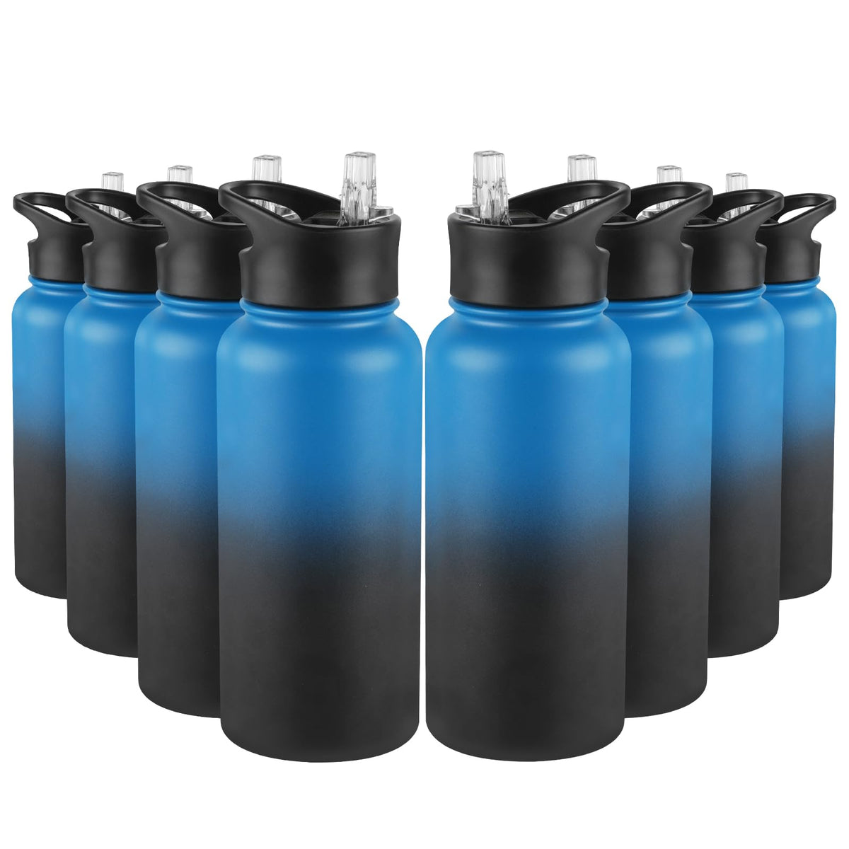 32 oz Insulated Water Bottle Bulk 8 Pack, Stainless Steel Sports Water Bottles with Straw Lid & Wide Mouth Lids, Double Walled Vacuum, Leak Proof, White
