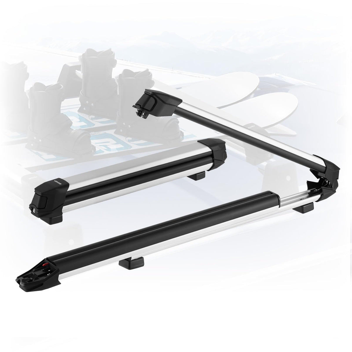 VEVOR Ski & Snowboard Roof Rack, Carry up to 6 Pairs of Skis or 4 Snowboards, 2 PCS Aluminum Universal Car Roof Rack with Lock & Rubber Padding, Carrier for Fishing Rod, Fit Most Slotted Crossbars