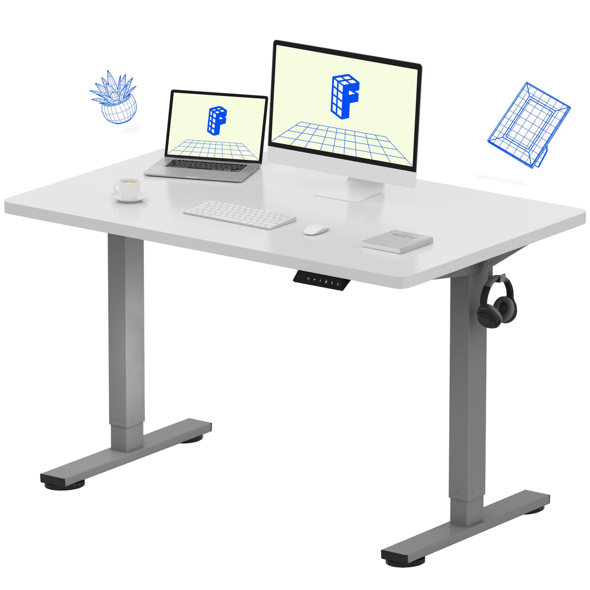 FLEXISPOT EN1 One-Piece Standing Desk, Electric Adjustable with 4 Memory Presets, 176 LBS Capacity, Stable & Quiet, Seamless Desktop for Home Office & Dual Monitors, 48"x24" Maple(White Frame)