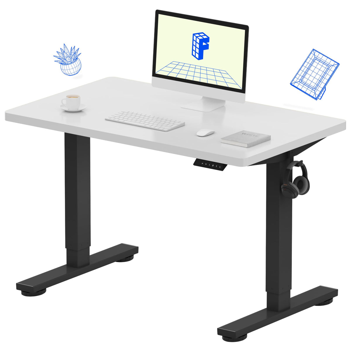 FLEXISPOT EN1 One-Piece Standing Desk, Electric Adjustable with 4 Memory Presets, 176 LBS Capacity, Stable & Quiet, Seamless Desktop for Home Office & Dual Monitors, 55"x28" White(White Frame)