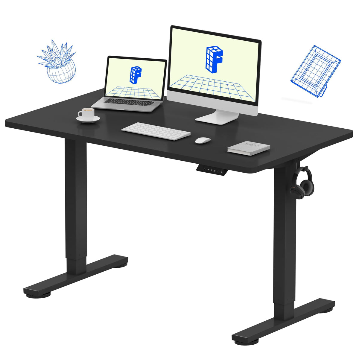 FLEXISPOT EN1 One-Piece Standing Desk, Electric Adjustable with 4 Memory Presets, 176 LBS Capacity, Stable & Quiet, Seamless Desktop for Home Office & Dual Monitors, 48"x24" Maple(White Frame)