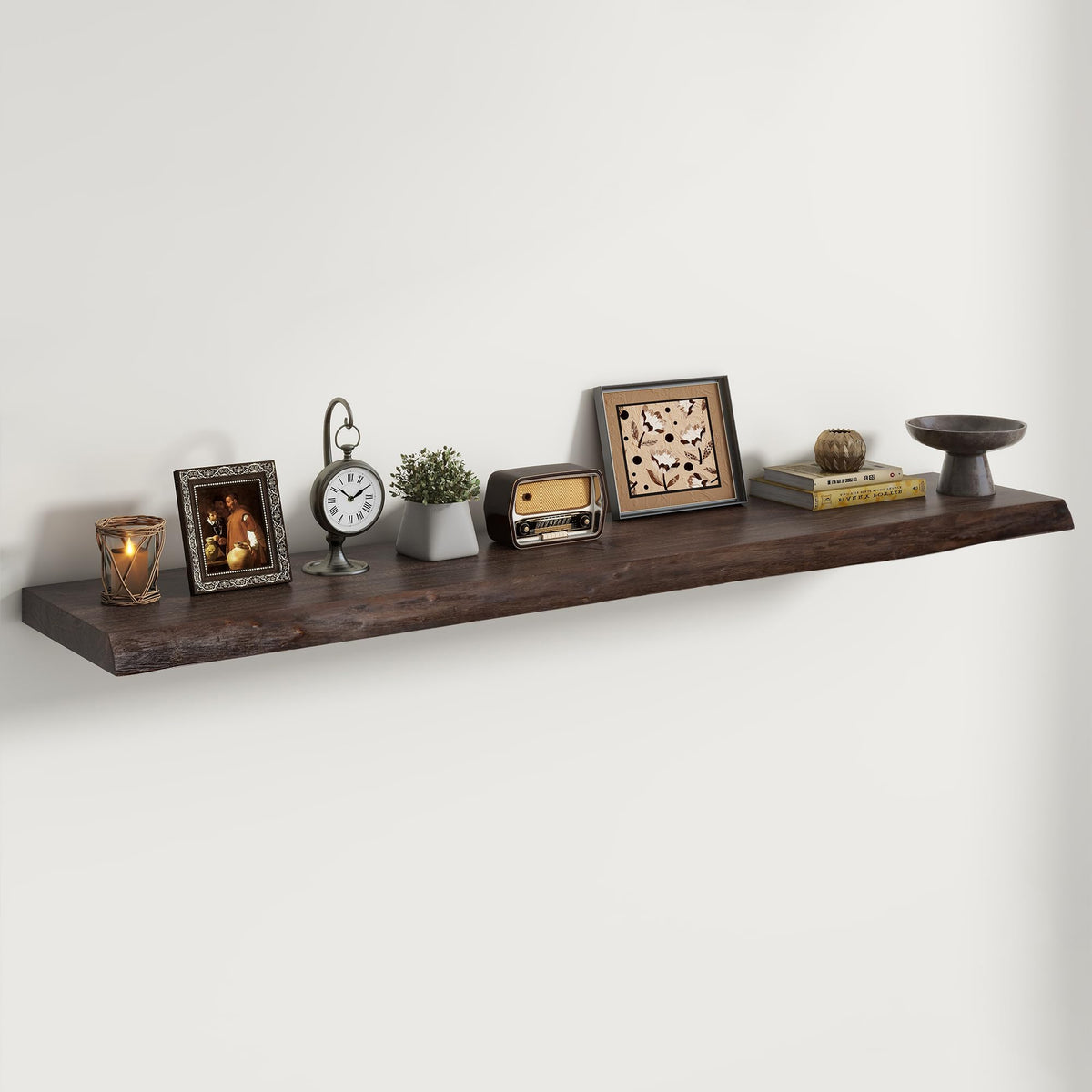 Live Edge Elm Floating Shelves - 24 In Rustic Solid Wood Shelves with Heavy-Duty Invisible Bracket, Wall-Mounted Wooden Shelf for Living Room, Bathroom, Kitchen Storage & Display, Set of 2, Natural