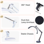 Eyelash Extension LED Desk Lamp, Dimmable Swing Arm Nail Lamp for Manicurists, Beauticians (White)