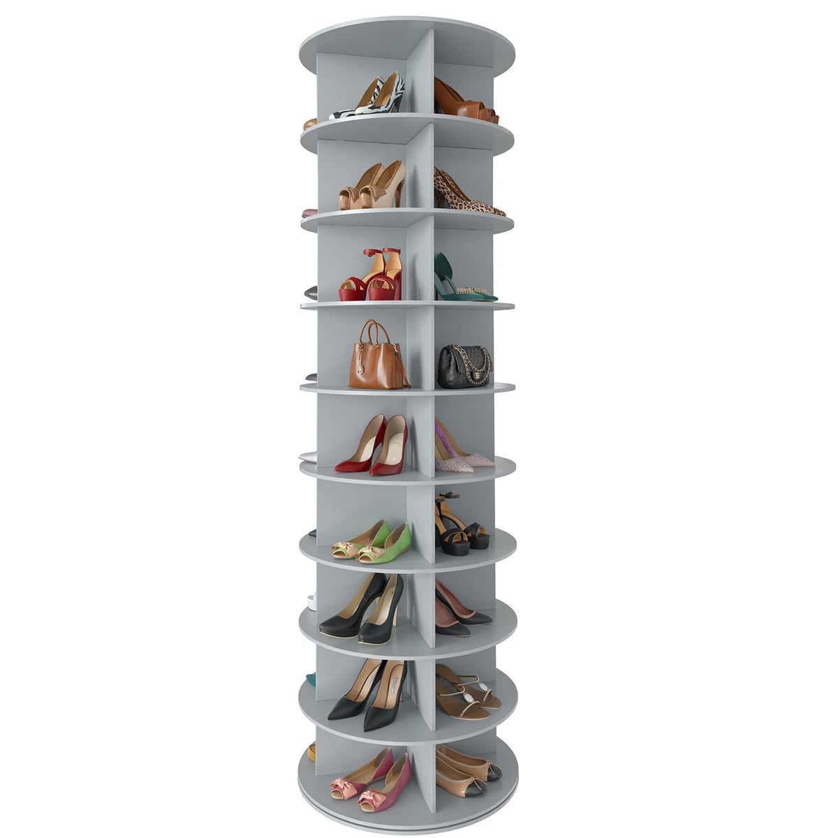 SpaceAid 7 Tier Rotating Shoe Rack Tower, Spinning Shoe Display Lazy Susan, Revolving 360 Shoe Rack Storage Round Carousel, Vertical Handbag Rotate Shoes Closet Organization (7-Tier White)