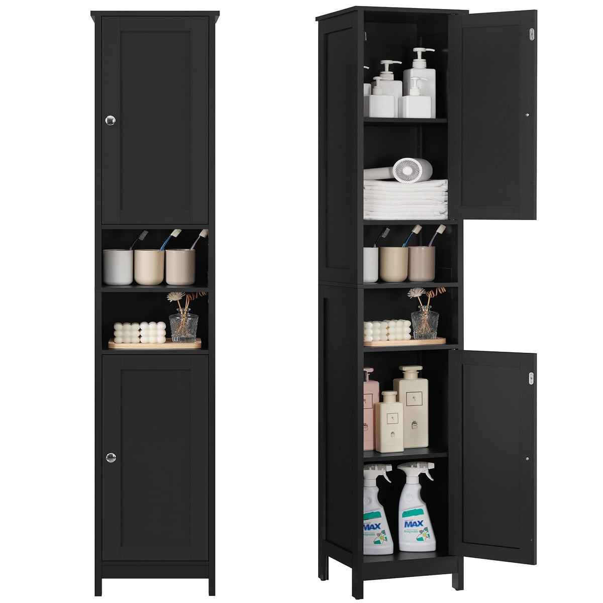 TEENFON Tall Bathroom Storage Cabinet with 4 Doors & 2 Adjustable Shelves