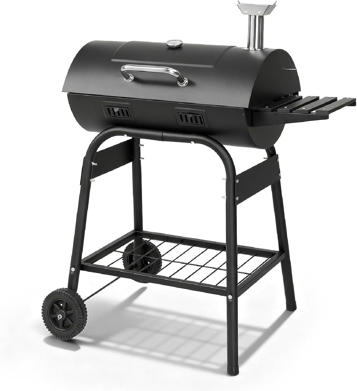 VINGLI Upgraded Barrel Charcoal Grill with Sides Table, Movable Outdoor Smoker with Chimney for Party Garden Patio and Backyard Cooking