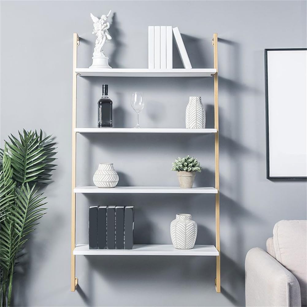 Industrial Wall Mounted Bookshelf Wall Shelf Rack Shoe Store Shoe Rack Wall-Mounted Bookshelf Wrought Iron Bag Rack Multi-Layer Clothing Store Decoration White Gold 31.5" L x 9.8" W x 29.9" H