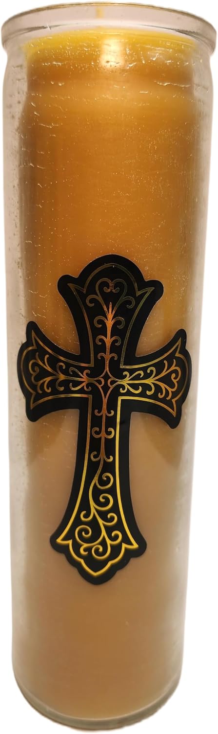 Made in USA Beeswax Devotional Prayer Candles with Cross on Glass 100 Hours Burn time. 6 Pack