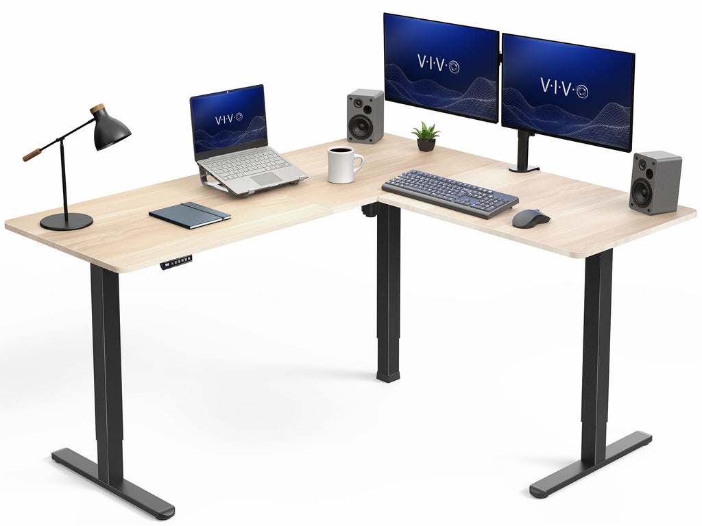 VIVO Light Wood 63 x 55 in Corner Standing Desk, DESK-E3CTGC