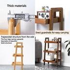 3-Tier Floor Bookcase, Solid Wood Ladder Shelf with Wheels, Side Table for Living Room, Craft Cart Fit in Kitchen, Narrow Space, Ladder Bookshelf with Handle(Brown)
