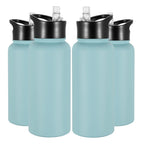 32 oz Insulated Water Bottle Bulk 8 Pack, Stainless Steel Sports Water Bottles with Straw Lid & Wide Mouth Lids, Double Walled Vacuum, Leak Proof, White