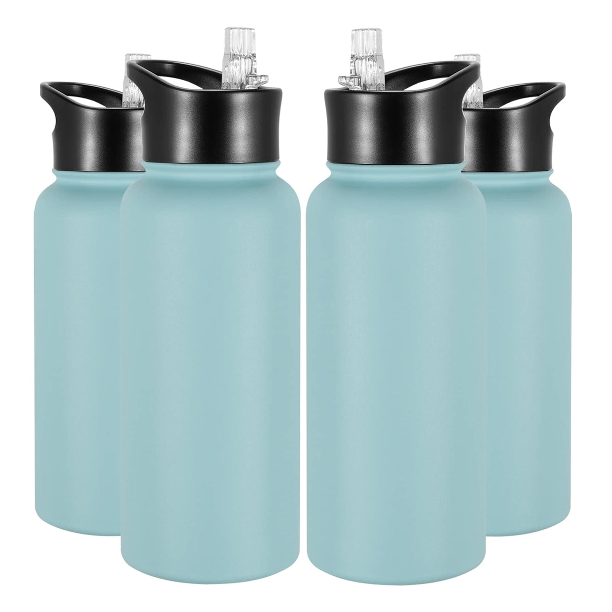 32 oz Insulated Water Bottle Bulk 8 Pack, Stainless Steel Sports Water Bottles with Straw Lid & Wide Mouth Lids, Double Walled Vacuum, Leak Proof, White