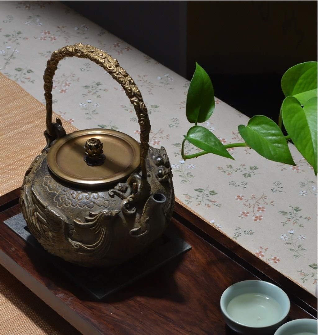Handmade Uncoated Iron Pot Tea Kettle Japanese Tetsubin Cast Iron Teapot Dragon And Phoenix Pattern Kettle1200ML,