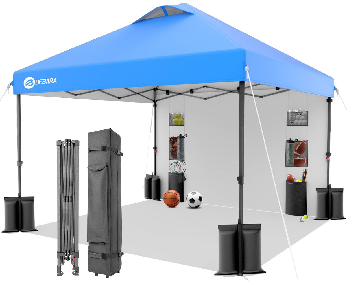 10x10 Pop Up Canopy with Sidewall, One Push Easy Setup, White