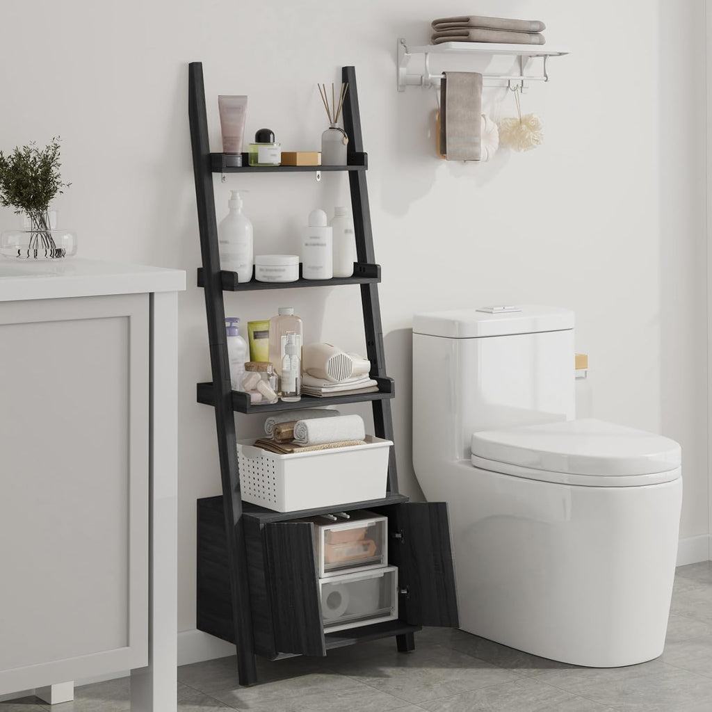 4-Tier Ladder Bookshelf with Storage Cabinet, Freestanding Shelf Unit,Black
