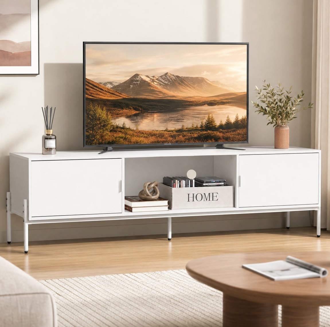 WLIVE 58" TV Stand for 65 Inch TVs, Black Media Console with Metal Legs