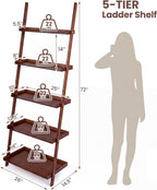Tangkula 5-Tier Ladder Shelf Bookcase, Bamboo, 72”H, Walnut, 2 Pack