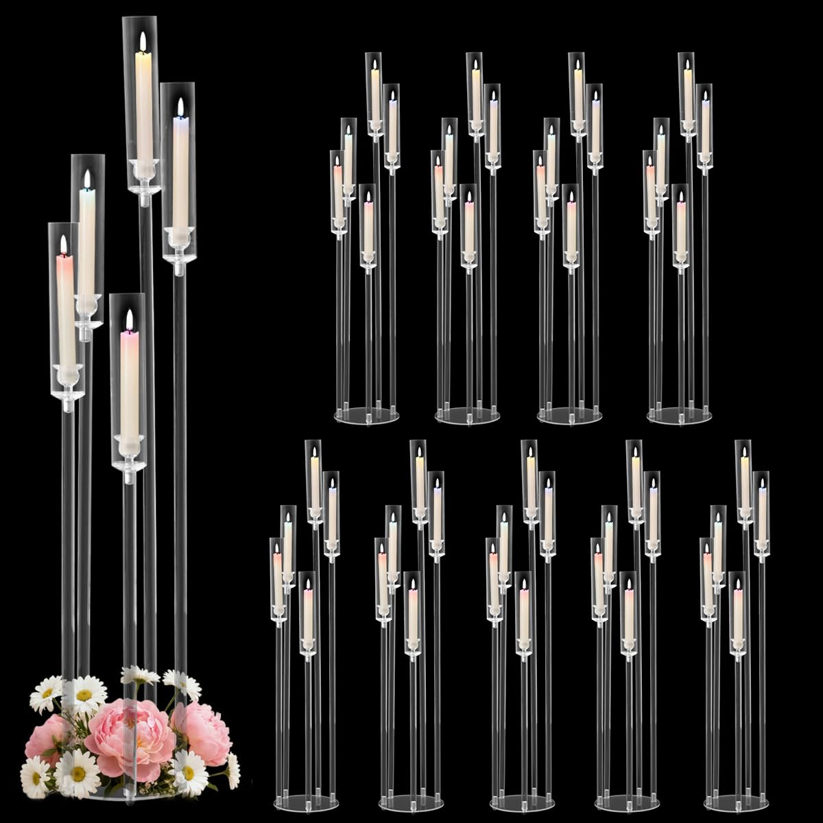 5PCS Acrylic Candelabra for Table Centerpieces,5 Arm Candle Stick Candle Holder Bulk for Wedding Party Birthday Baby Shower Christmas Decor candelabros para centros de mesa Fit 0.8 LED Candle