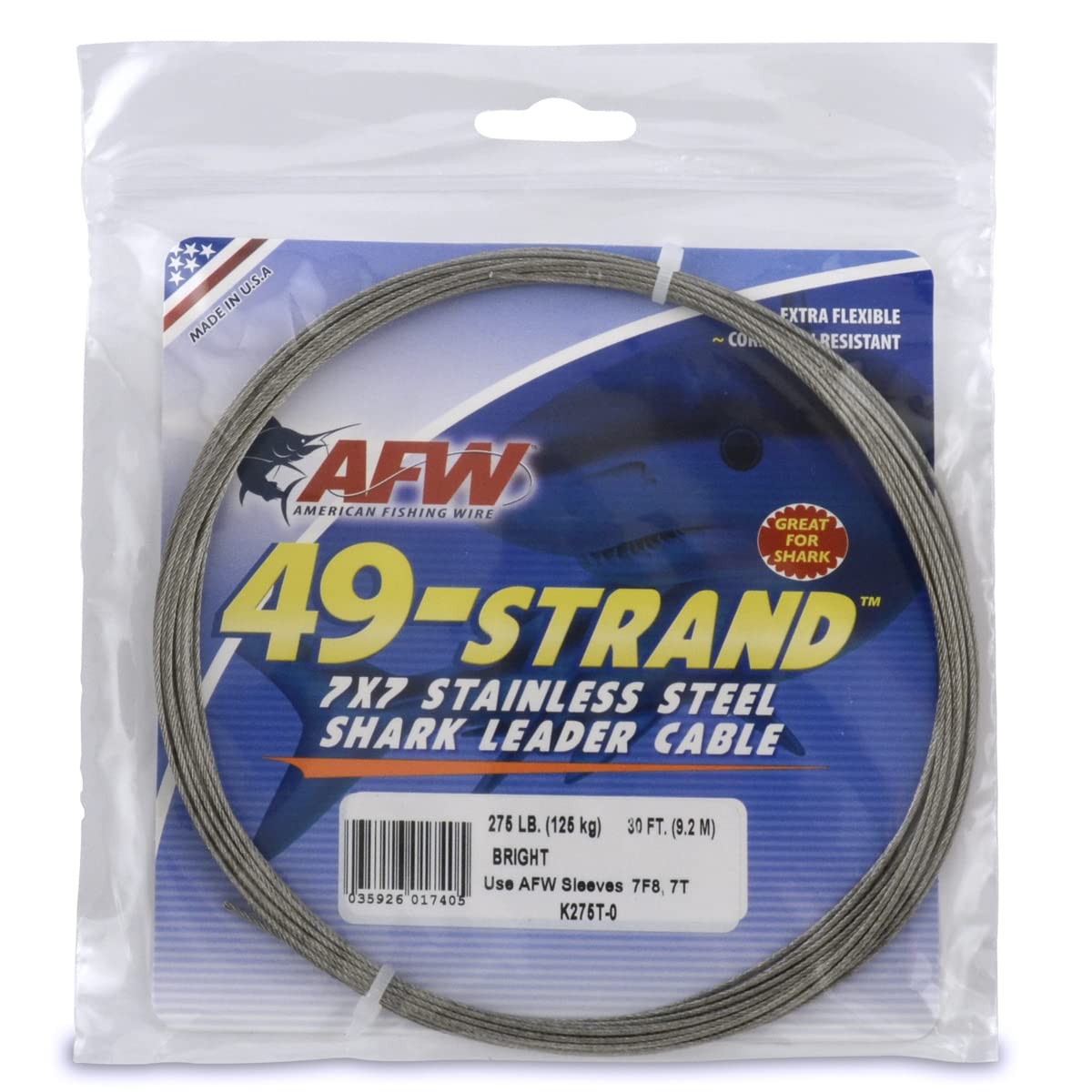 AFW Fishing Wire 49 Strand, 7x7 Stainless Steel Leader Cable, 90lb to 900