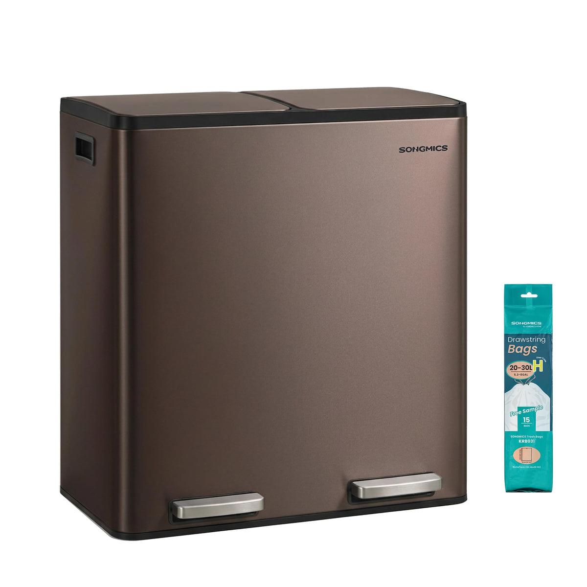 SONGMICS Trash Can, 2 x 8 Gallon (2 x 30 L) Double Compartment