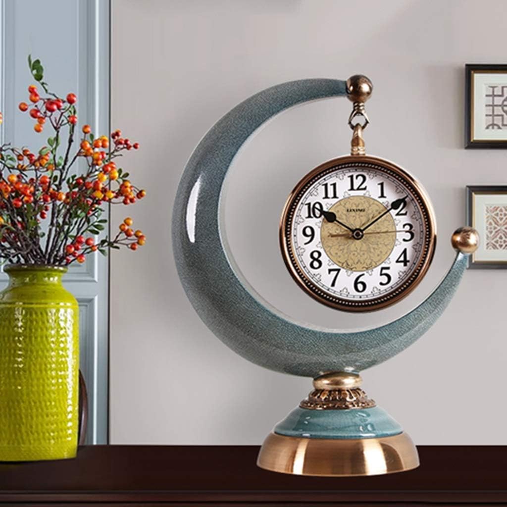 Table Clock Decorative Desk Clock Desk Shelf Clocks Kitchen Clock Shelf Decor Ceramic Moon Clock Table Clocks for Living Room Decor (Color : Blue, Size : 32 * 16.5 * 40cm)