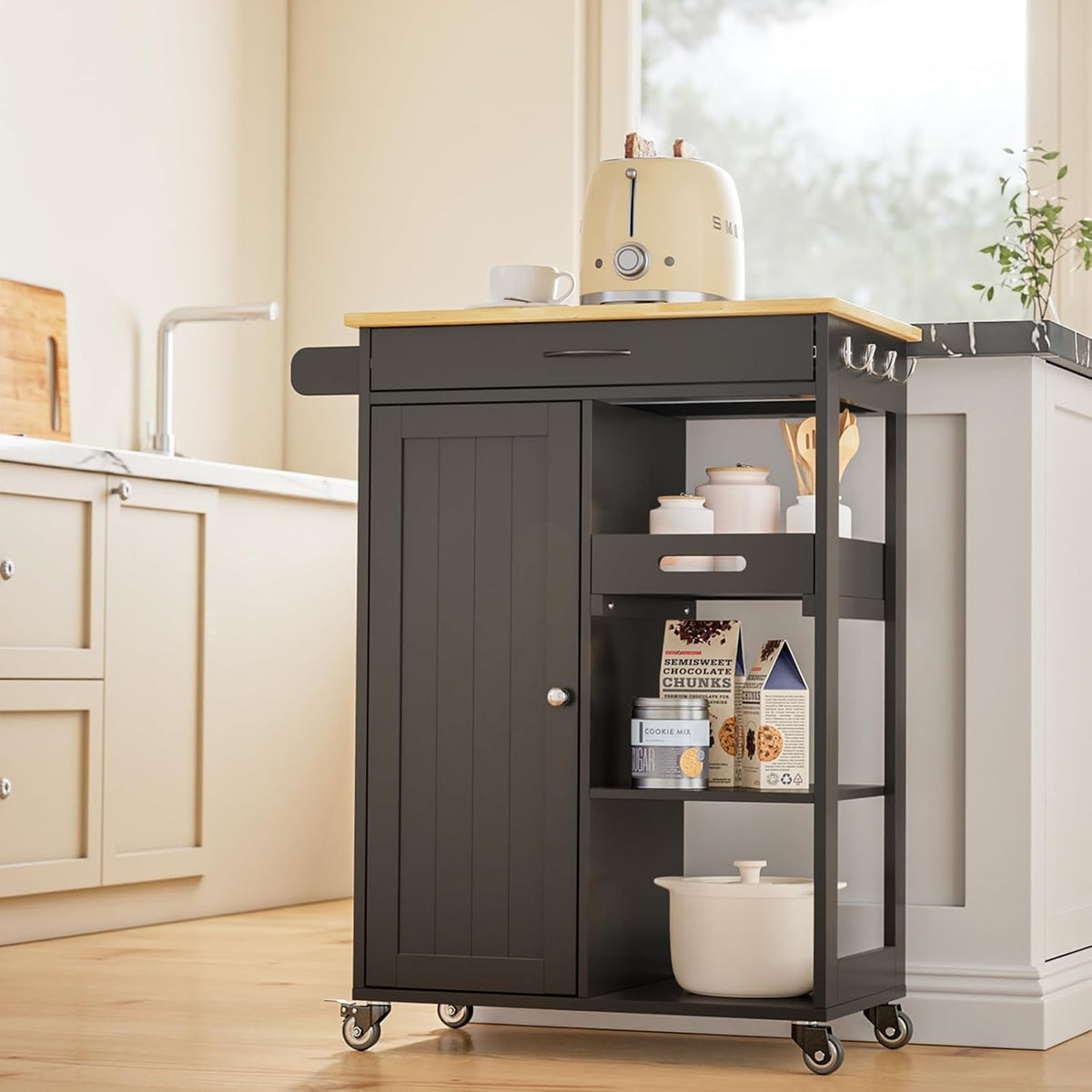 Gizoon Kitchen Island Cart with 27.6''W Solid Wood Top