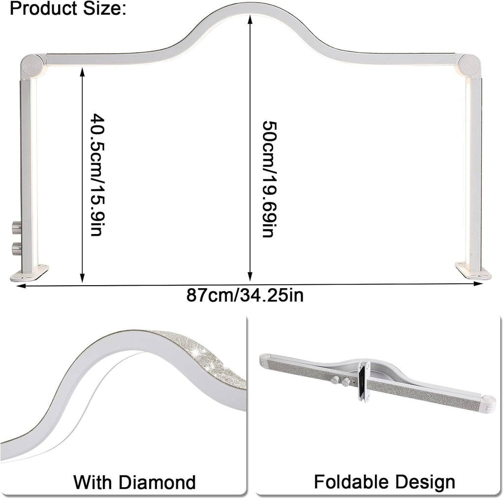 Half Moon Light for Nail Desk,35 in Half Moon Led Light for Table Nail,Foldable Nail Tech Lamp for Desk,3000-6000K Dimmable Half Moon Nail Light,for Eyelash Tech,Spa,Salon Lash Light, Pink