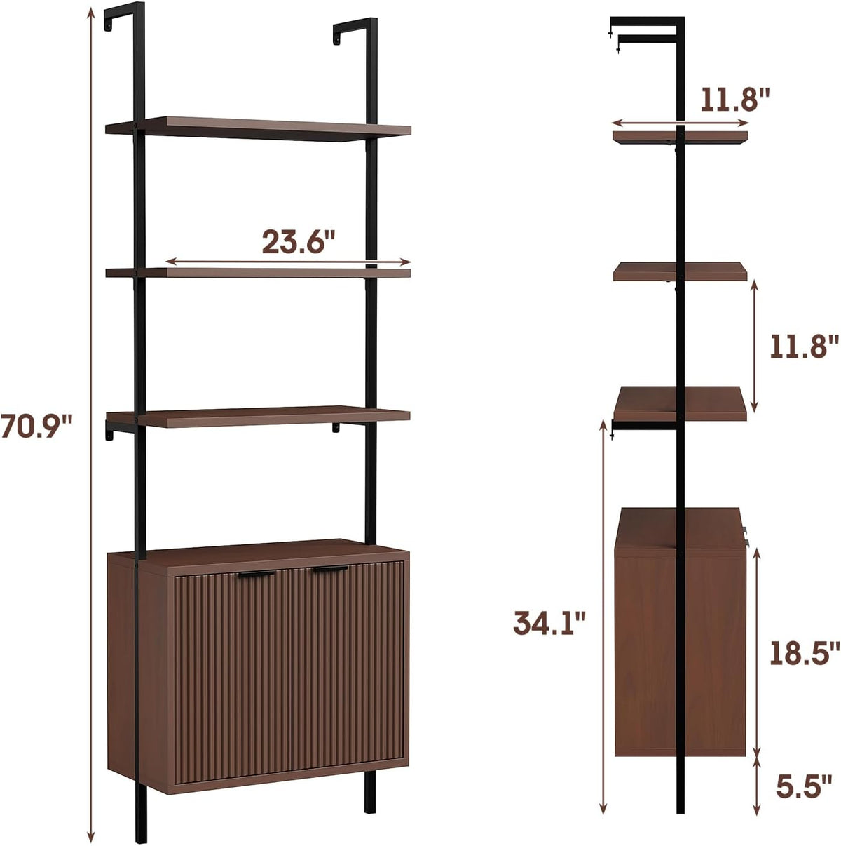 Set of 2 Ladder Shelf with Storage Cabinet,71”Wall Mounted Ladder Bookshelf