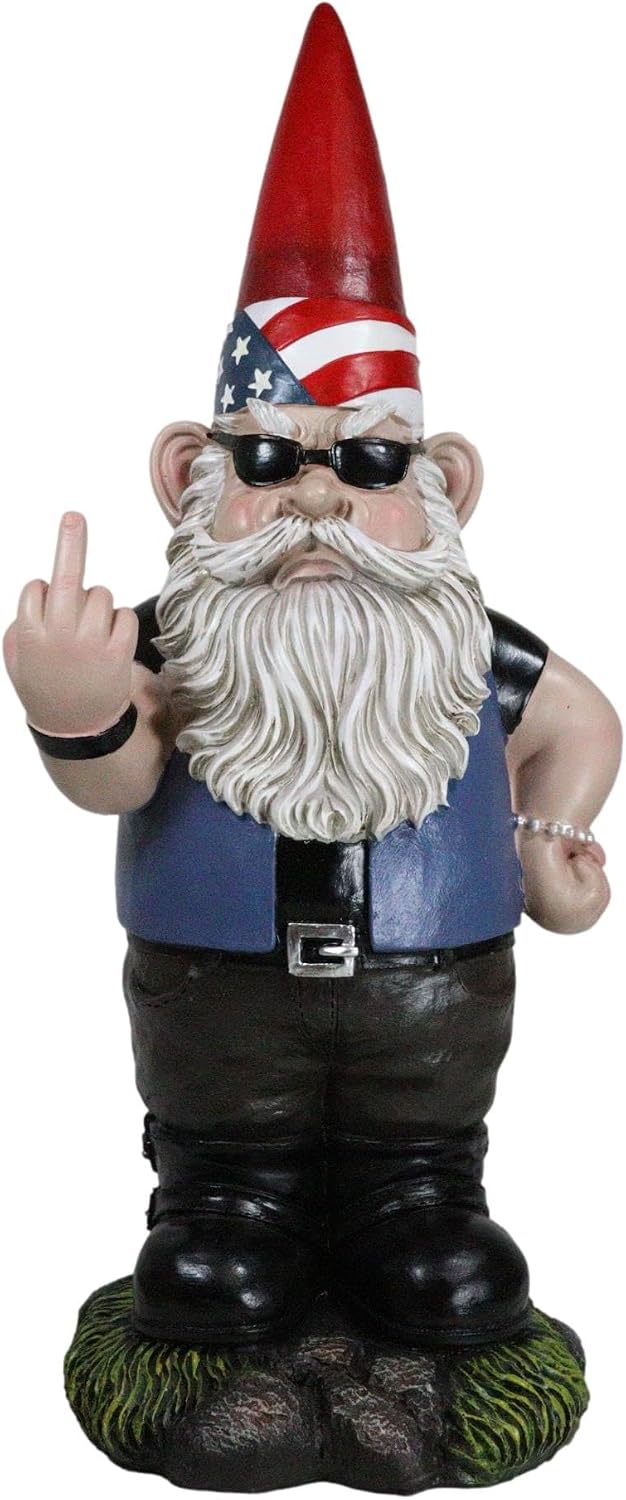 Ebros Garden Greeter Go Away! Unwelcome Gnomes Flipping Double Birds Statue Patio Outdoor Poolside Garden Figurine As Whimsical Decor Magical Fantasy Gnome (Set of 2 Rude Gnomes)