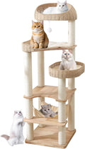 Wooden Cat Tree for Indoor Cats, 62 in Tall Cat Tower