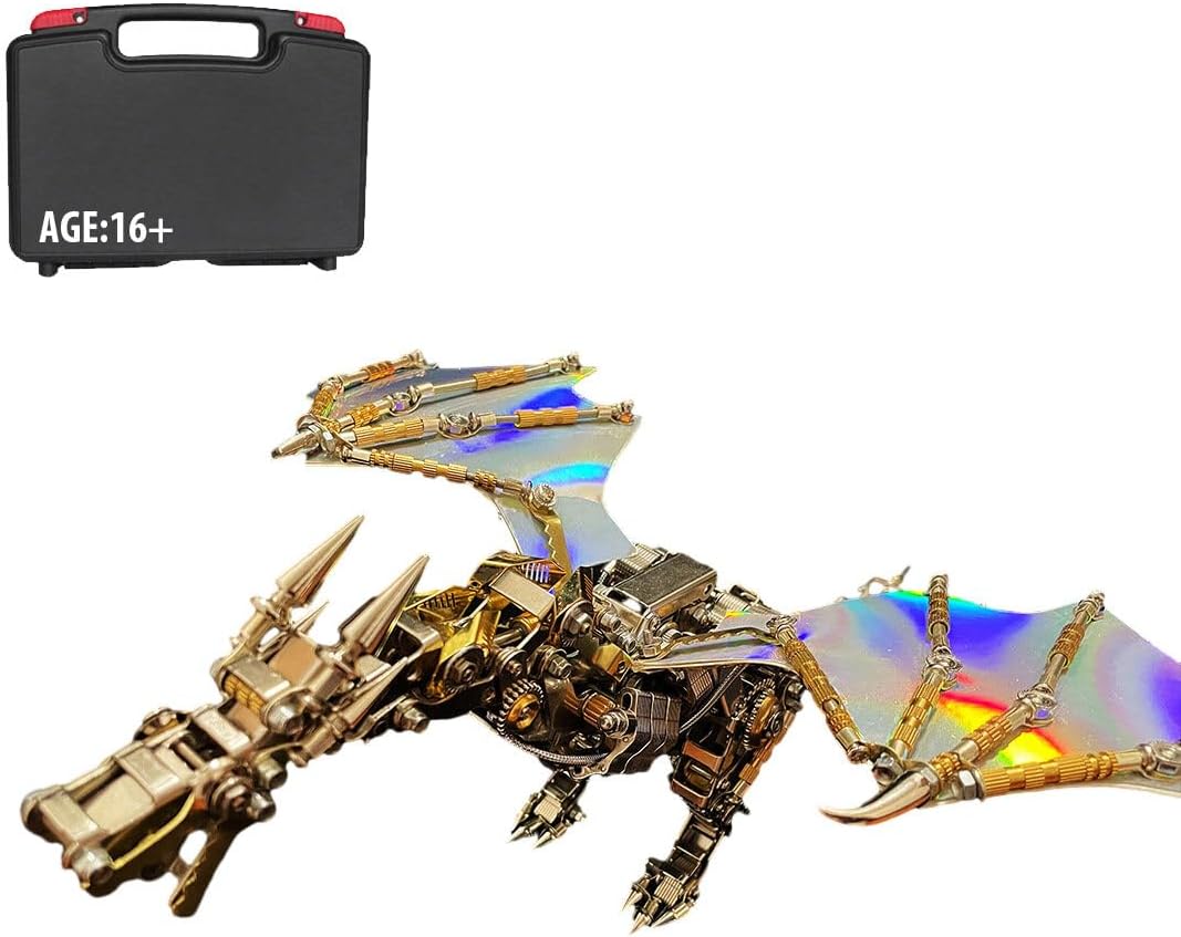 3D Metal Puzzle Dragon Model Kit, 600PCS DIY Assemble Steampunk Mechanical Flying Dragon Model with Interchangeable Wings, Creative Handcrafted Metal Art Craft Desktop Display & Decoration for Adults