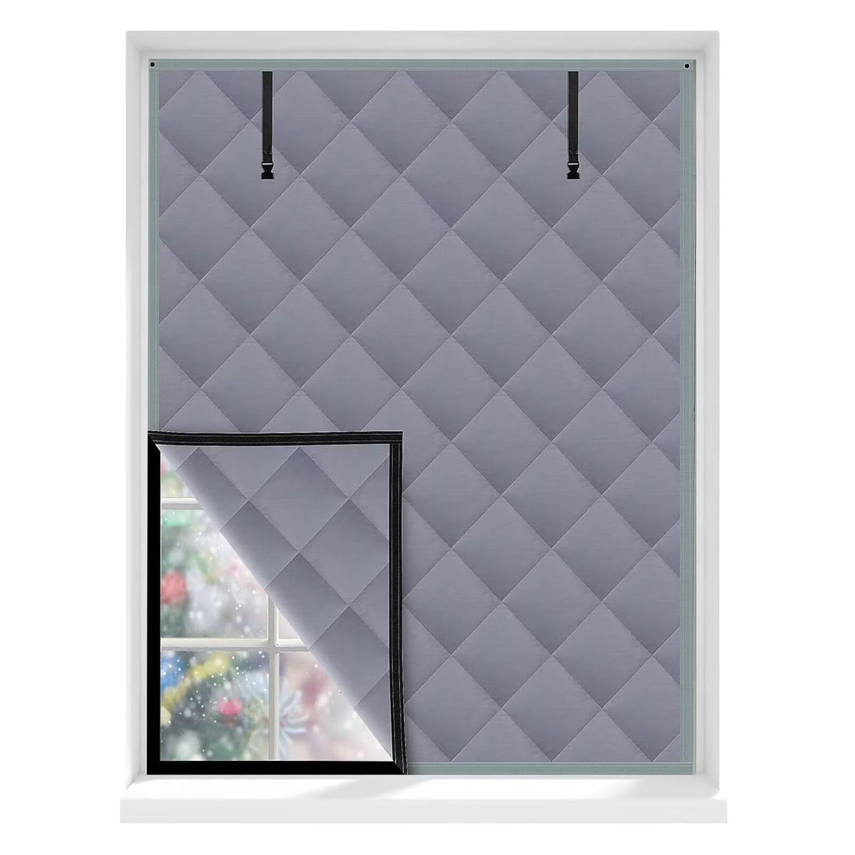 Window Insulation Kit with Hook and Loop Strap and Thumbtack Reusable Thicken Thermal Waterproof Attic Cover Thermal Insulated Window Cover with Fastener 150x190cm Grey