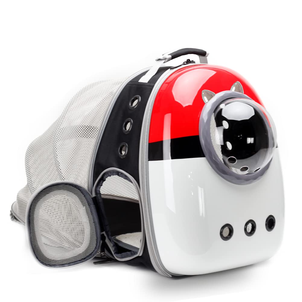 Expandable Cat Carrier Backpack with Catnip Toys, Backpack for Cats Kitten Small Puppy, Airline Approved Cat Bubble Backpack, Space Capsule Astronaut Carrier… (RED BP&Toy, Back Extension)